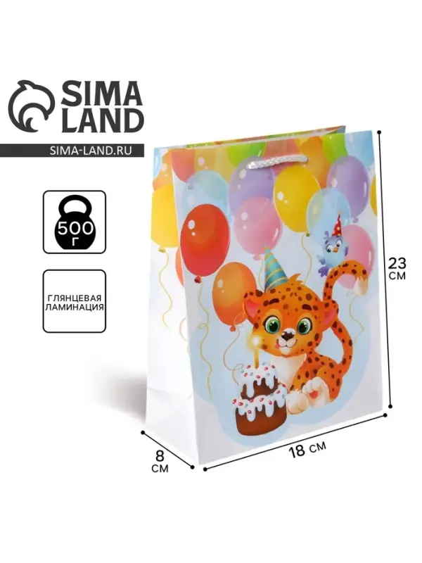 Пакет подарочный ламинированный, упаковка, «С Днём рождения», MS 18 х 23 х 8 см