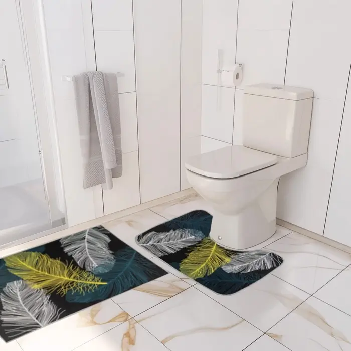 Коврики для ванной и туалета Доляна &laquo;Пёрышки&raquo;, 2 шт., 50&times;80 см, 50&times;40 см, форма МИКС