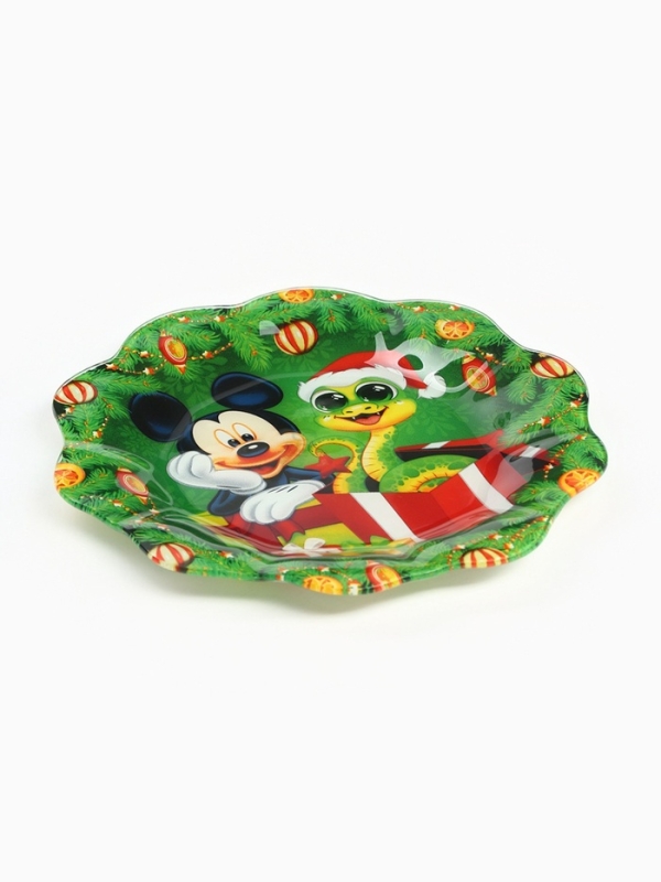 Тарелка стеклянная новогодняя символ года 2025 Змея «Новогодний сюрприз», Микки Маус, 23 см Тарелка стеклянная новогодняя символ года 2025 Змея «Новогодний сюрприз», Микки Маус, 23 см