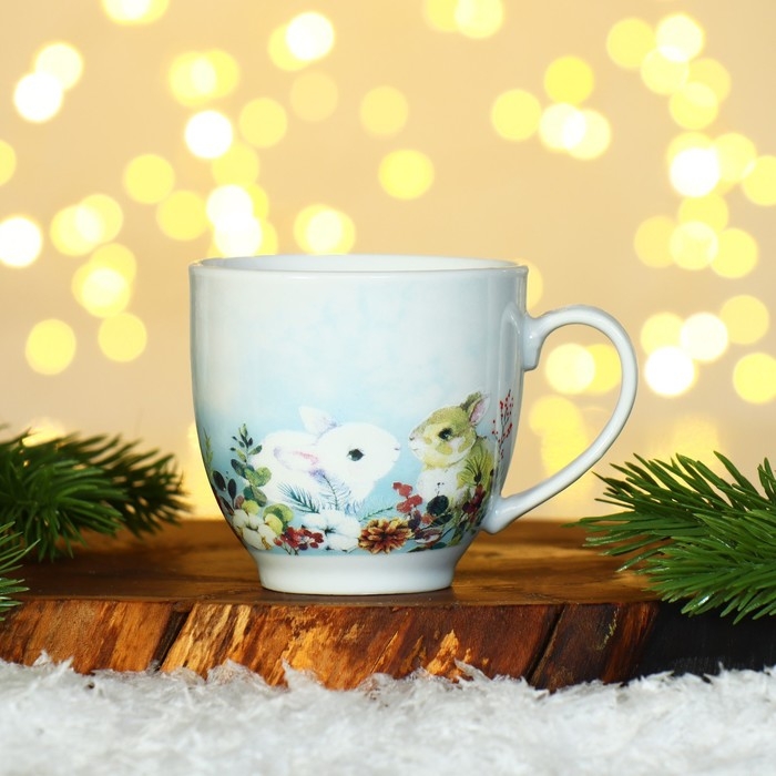 Новый год. Набор из керамики Happy New year, кружка 180 мл, 2 шт, ложка 2 шт, цвет белый