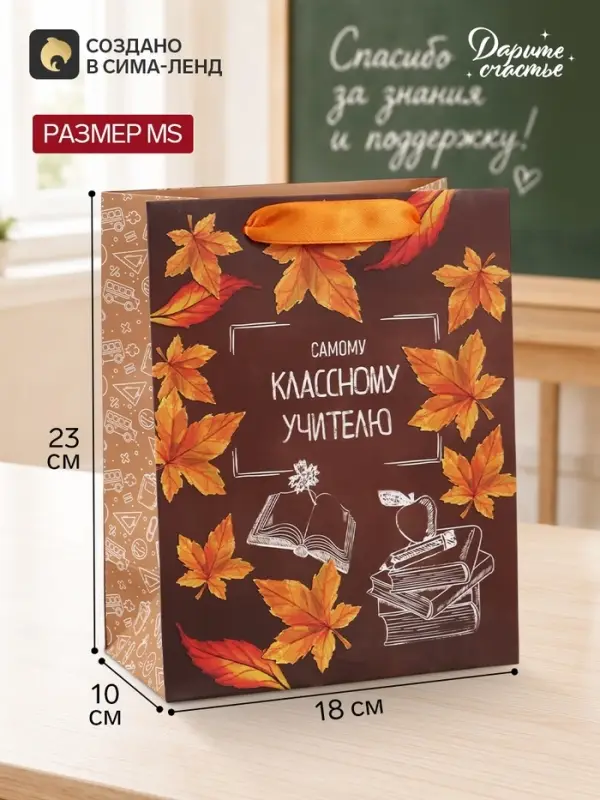 Пакет подарочный ламинированный, упаковка, &laquo;Классному учителю&raquo;, MS 18&times;23&times;10 см
