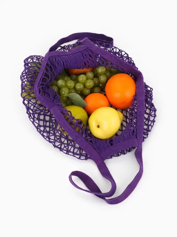 Сумка - авоська плетёная, ручка 17 см, клетка 1.5 см, фиолетовая