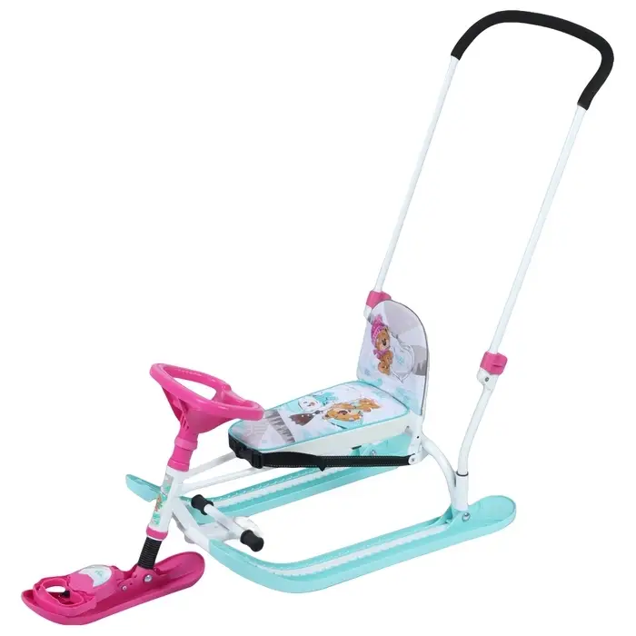 Снегокат Twiny 2+ «Забаваные медвежата», TW2+/ЗМ, с родительской ручкой, со спинкой и ремнём безопасности