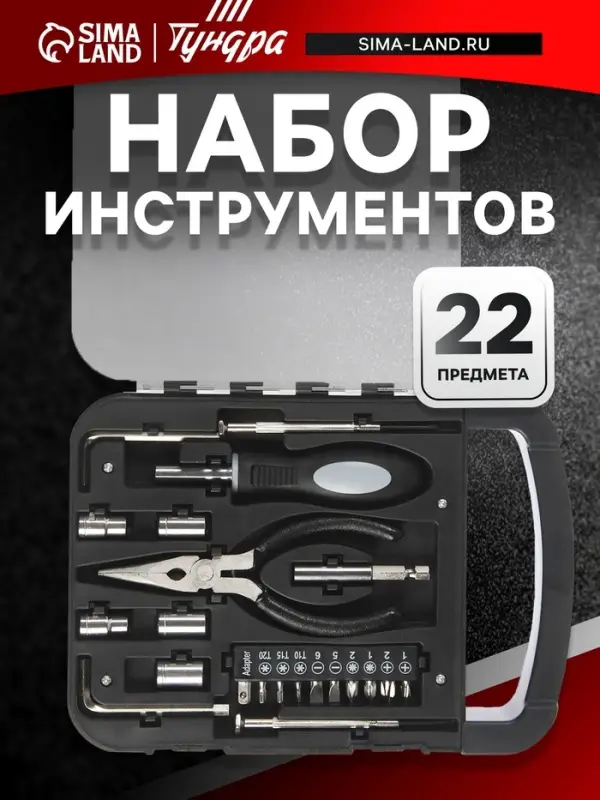 Набор инструментов ТУНДРА, пластиковый кейс, 22 предмета