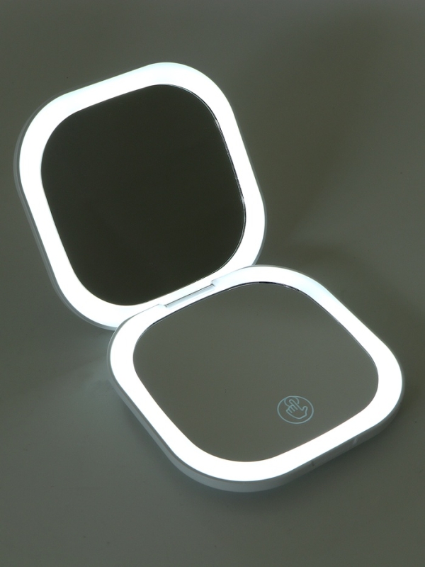 Зеркало косметическое, подсветка 9х9х1,3 см, 1 диод, увеличение, от АКБ, белое Зеркало косметическое, подсветка 9х9х1,3 см, 1 диод, увеличение, от АКБ, белое