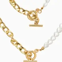 Набор 2 пред-а: колье,браслет "Жемчуг сердце с цепочкой" 18/42, цвет белый в золоте