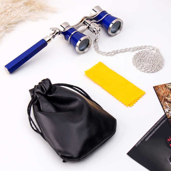 Бинокль театральный, телескопическая ручка, цепочка, синий Бинокль театральный, телескопическая ручка, цепочка, синий