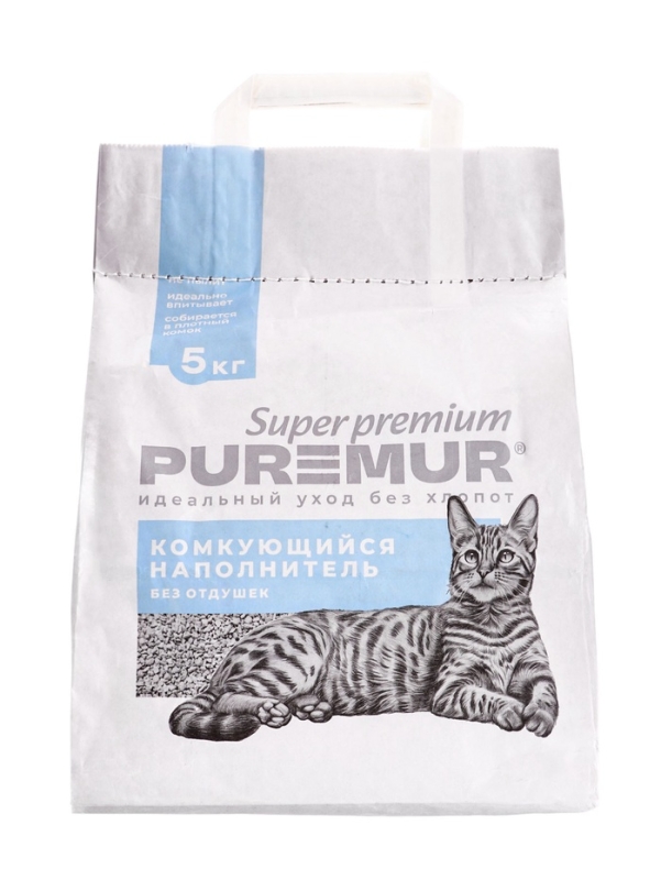 Наполнитель минеральный комкующийся PureMur Super premium 5 кг,бумажный пакет Наполнитель минеральный комкующийся PureMur Super premium 5 кг,бумажный пакет