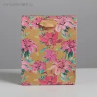 Пакет подарочный крафтовый, упаковка, &laquo;Цветы&raquo;, S 12 х 15 х 5.5 см