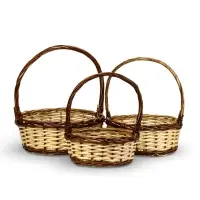 Набор корзин 3 шт ИВА 40x40x16 34х34x14 30х30x12 см ПЛЕТ ручка h=20/18/16 см корич
