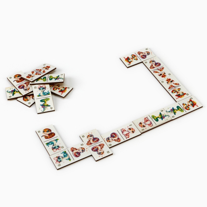 Домино деревянное детское  Домино деревянное детское "Цветные змейки", настольная игра, костяшка 6 х 3 см