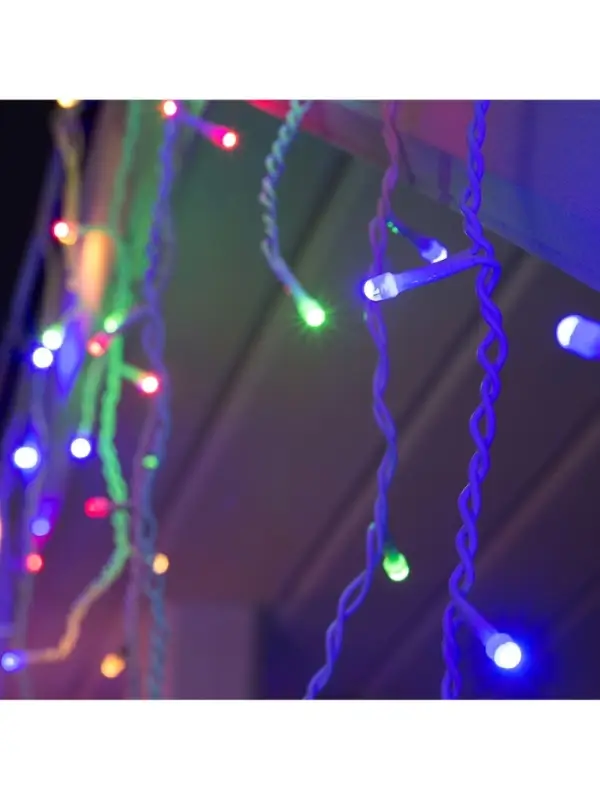 Гирлянда &laquo;Бахрома&raquo; 3&times;0.6 м, IP44, УМС, белая нить, 160 SMD-LED, свечение мульти, 220 В