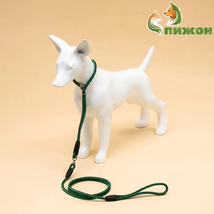 Ринговка для собак, 150&times;0.6 см, с вертлюгом, чёрная, зелёная