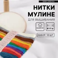 Нитки мулине №2, 8&plusmn;1 м, набор 12 шт., разноцветные