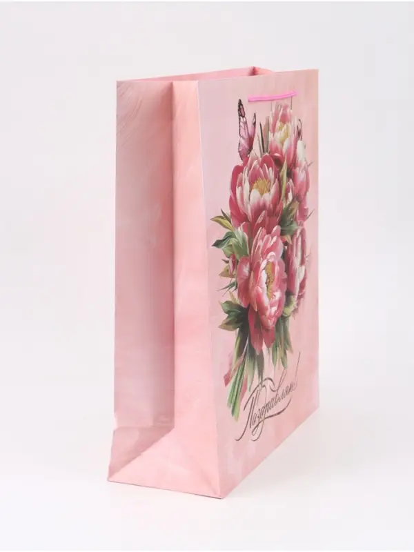 Пакет подарочный &laquo;Поздравляем&raquo;,цветы , 40 &times; 15 &times; 49 см