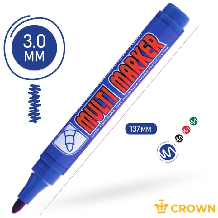 Маркер перманентный 3.0 мм, Crown Multi Marker, пулевидный, синий Маркер перманентный 3.0 мм, Crown Multi Marker, пулевидный, синий