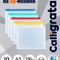 Набор папок-конвертов на ZIP-молнии A5, 150 мкм, 10 штук, прозрачные, МИКС