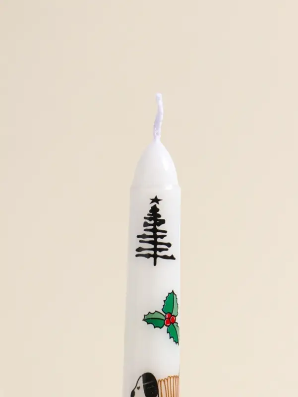 Набор свечей античных, 2,2х25 см, 2 шт "Новогодние пёсики" белые 8х28х2,3 см