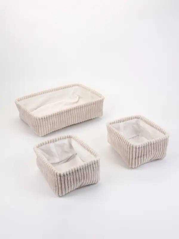 Набор корзин &laquo;Soft&Pure&raquo; 3 шт.: 1 шт. 38&times;27&times;11.5 см, 2 шт. 22&times;18&times;11 см, полиэстер. белый