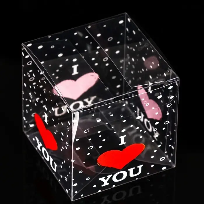Складная прозрачная коробка из PVC, для упаковки подарков, I love you, 7×7×7 см Складная прозрачная коробка из PVC, для упаковки подарков, I love you, 7×7×7 см