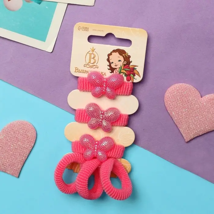 Резинка для волос  Резинка для волос "Неженка" (набор 6 шт) бабочка, розовый