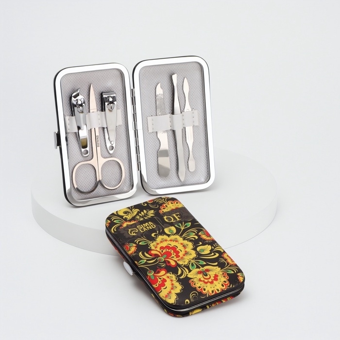 Набор маникюрный «Хохлома», 6 предметов, в футляре, разноцветный Набор маникюрный «Хохлома», 6 предметов, в футляре, разноцветный