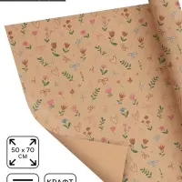 Бумага упаковочная крафт &laquo;Векторные цветы&raquo;, 50&times;70 см