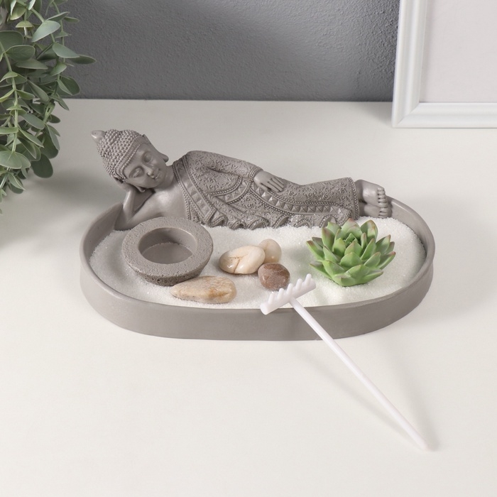 Сад Дзен  Сад Дзен "Статуя лежащего будды" серый, песок 25х15,5х8 см