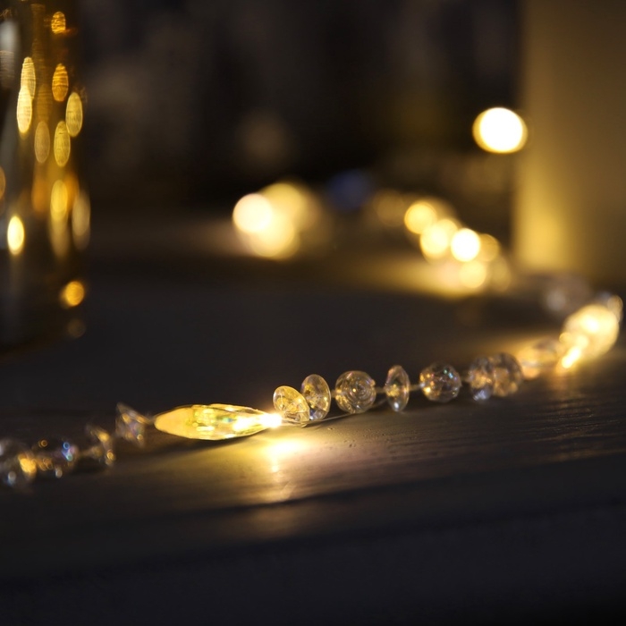 Гирлянда «Нить» 2 м роса с насадками «Бусины», IP20, нить серебристая, 20 LED, батарейки AAx2 (не в комплекте), 2 режима, свечение тёплое белое