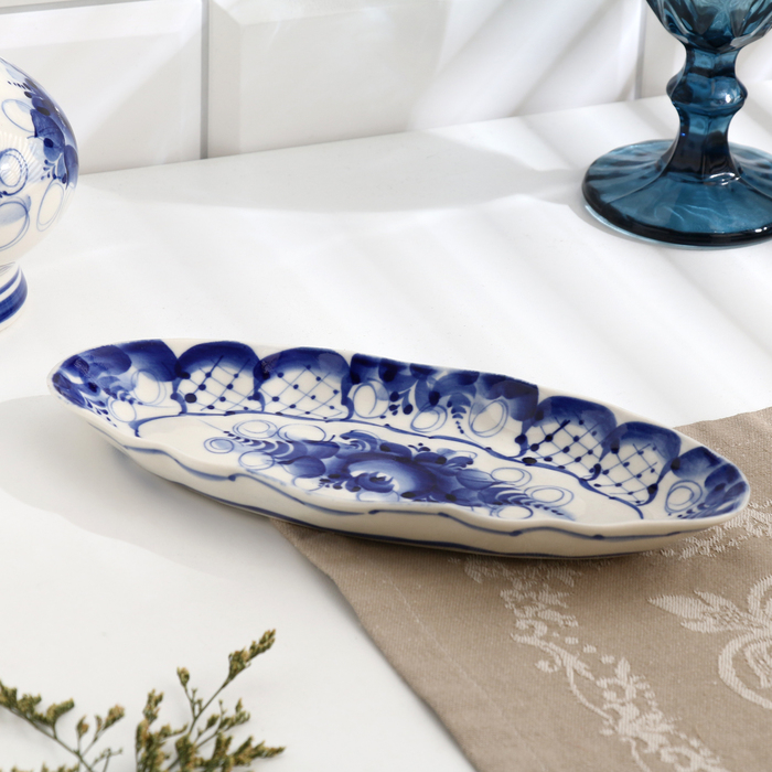 Селедочница малая, гжель, фарфор Селедочница малая, гжель, фарфор