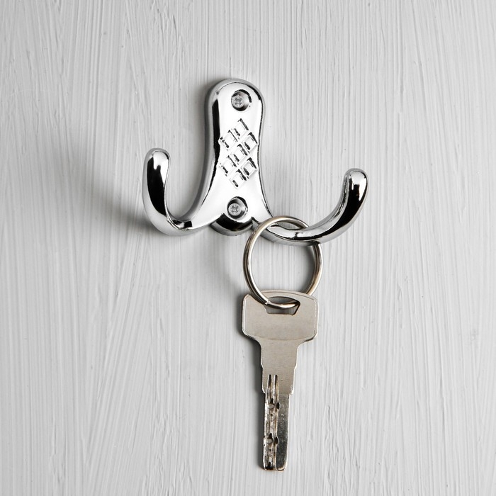 Крючок мебельный ТУНДРА TKD024, двухрожковый, хром Крючок мебельный ТУНДРА TKD024, двухрожковый, хром