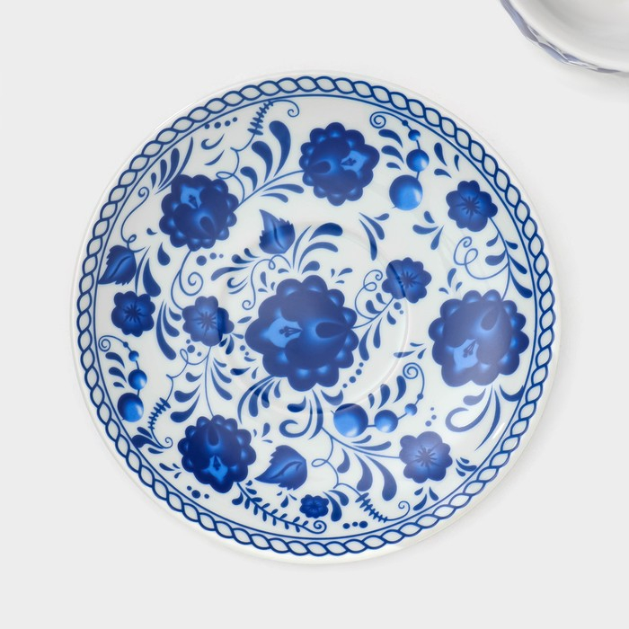 Сервиз керамический чайный Доляна «Русский узор»,13 предметов на подставке: 6 чашек 210 мл, 6 блюдец, чайник Сервиз керамический чайный Доляна «Русский узор»,13 предметов на подставке: 6 чашек 210 мл, 6 блюдец, чайник