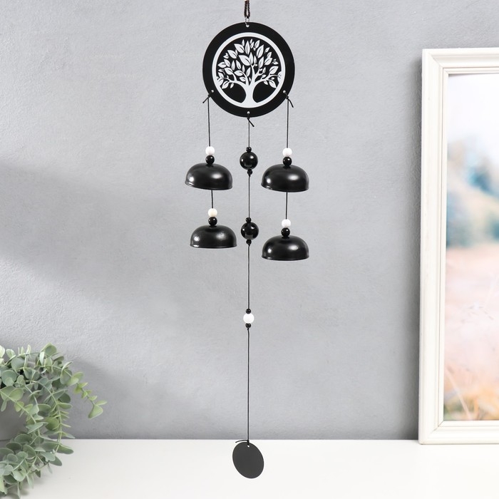 Музыка ветра металл Музыка ветра металл "Дерево" 4 колокольчика чёрно-белый 50 см