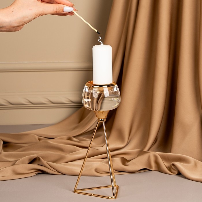 Подсвечник металл, стекло на 1 свечу «Изысканность» цвет золото 9.5 х 9.5 х 22.5 см Подсвечник металл, стекло на 1 свечу «Изысканность» цвет золото 9.5 х 9.5 х 22.5 см