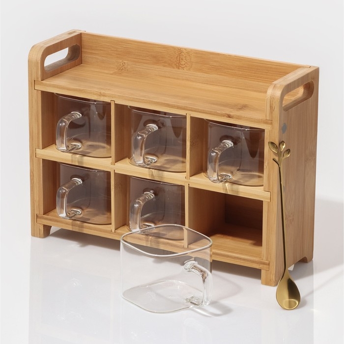 Банки стеклянные для хранения сыпучих продуктов «Тури», 8 предметов: 6 банок 300 мл, 8×6 см, ложка, бамбуковый ящик Банки стеклянные для хранения сыпучих продуктов «Тури», 8 предметов: 6 банок 300 мл, 8×6 см, ложка, бамбуковый ящик