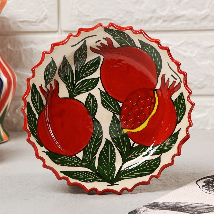 Тарелка Риштанская Керамика Тарелка Риштанская Керамика "Гранаты", 17см, рифлёная