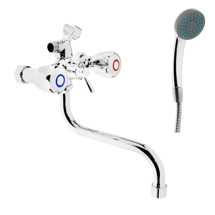 Смеситель для ванны ZEIN Z9035, кран-букса латунь 1/2 Смеситель для ванны ZEIN Z9035, кран-букса латунь 1/2", душевая лейка и шланг, хром