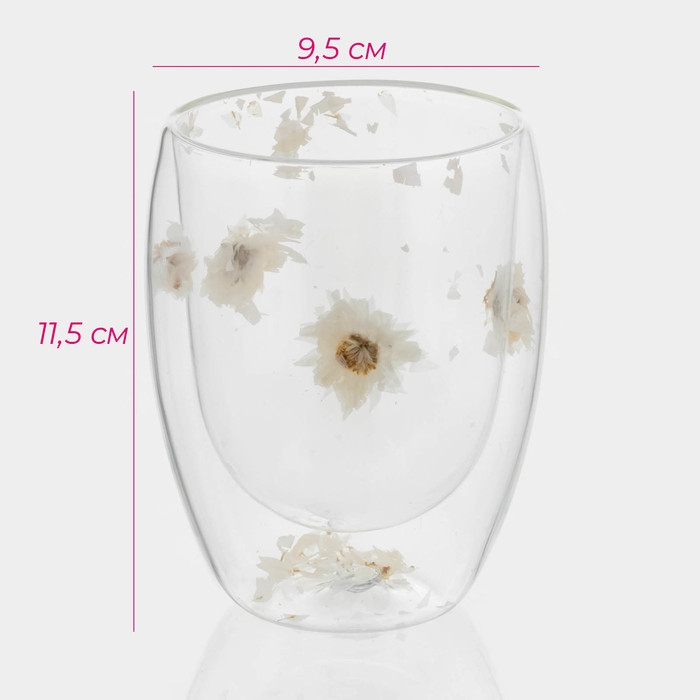 Набор стаканов с двойными стенками «Сухоцвет», 350 мл, 9,5х11,5 см, 2 шт Набор стаканов с двойными стенками «Сухоцвет», 350 мл, 9,5х11,5 см, 2 шт