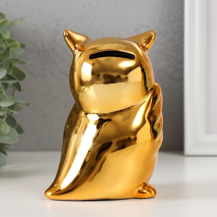 Копилка керамика  Копилка керамика "Удивлённая сова" золото 12х8х14 см
