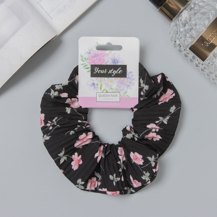 Резинка для волос Резинка для волос "Орбита" жатка цветы, 12 см, чёрный