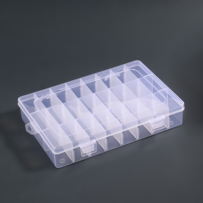 Органайзер для декора, передвижные ячейки, 24 ячейки, 19,7 × 13,3 × 3,5 см, цвет прозрачный Органайзер для декора, передвижные ячейки, 24 ячейки, 19,7 × 13,3 × 3,5 см, цвет прозрачный