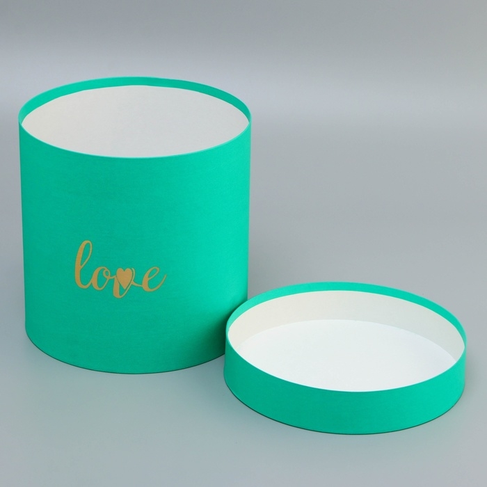 Коробка круглая с тиснением Коробка круглая с тиснением "Love"зеленая 20*20*20см