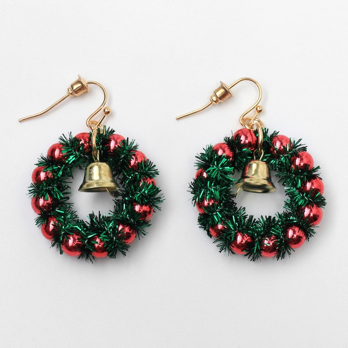 Новый год! Серьги «Новогодние» венок, зёлено-красный в золоте Новый год! Серьги «Новогодние» венок, зёлено-красный в золоте