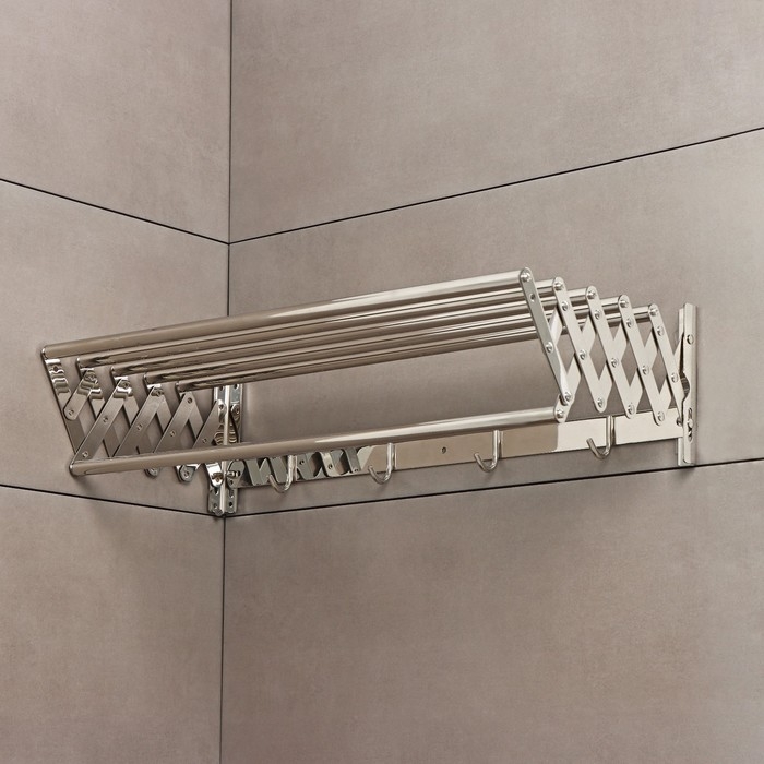 Полка выдвижная с держателем полотенец, 4 крючка 14,5×12(35)×58,5 см Полка выдвижная с держателем полотенец, 4 крючка 14,5×12(35)×58,5 см