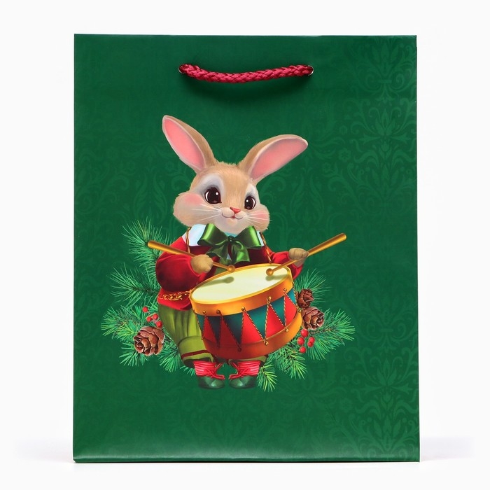 Новый год. Пакет подарочный Новый год. Пакет подарочный "Заяц-барабанщик", 18 х 22,3 х 10 см.