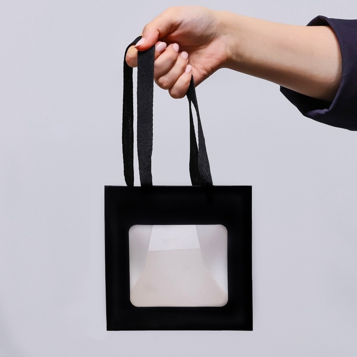 Пакет подарочный, крафт, с окном, «Черный», 15 х 15 х 15 см Пакет подарочный, крафт, с окном, «Черный», 15 х 15 х 15 см