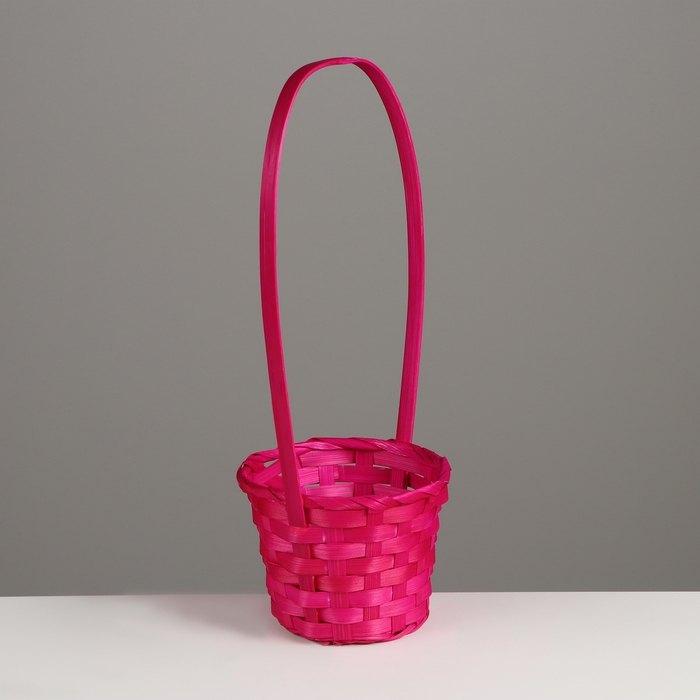Корзина плетёная, D13 x H9.5/28см,бамбук,  розовый Корзина плетёная, D13 x H9.5/28см,бамбук,  розовый