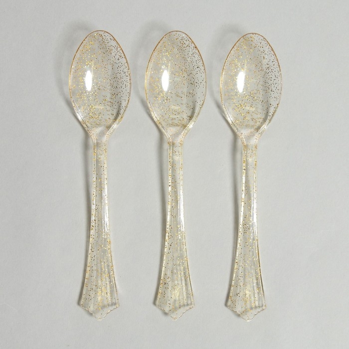 Ложки пластиковые «Блеск», в наборе 12 штук, цвет золото Ложки пластиковые «Блеск», в наборе 12 штук, цвет золото