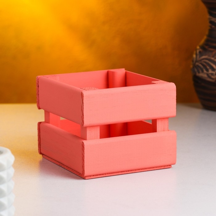 Кашпо деревянное 12×11×9 см  Кашпо деревянное 12×11×9 см "Однушка Лайт", двухреечное, розовый светлый Дарим Красиво