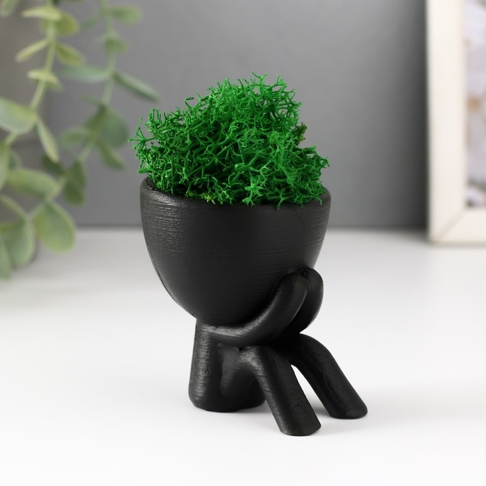 Кашпо бетонное мини Кашпо бетонное мини "Мистер Грин" Кикадзару со мхом черный 5,5х6х6,5 см (мох зел. стабилиз)